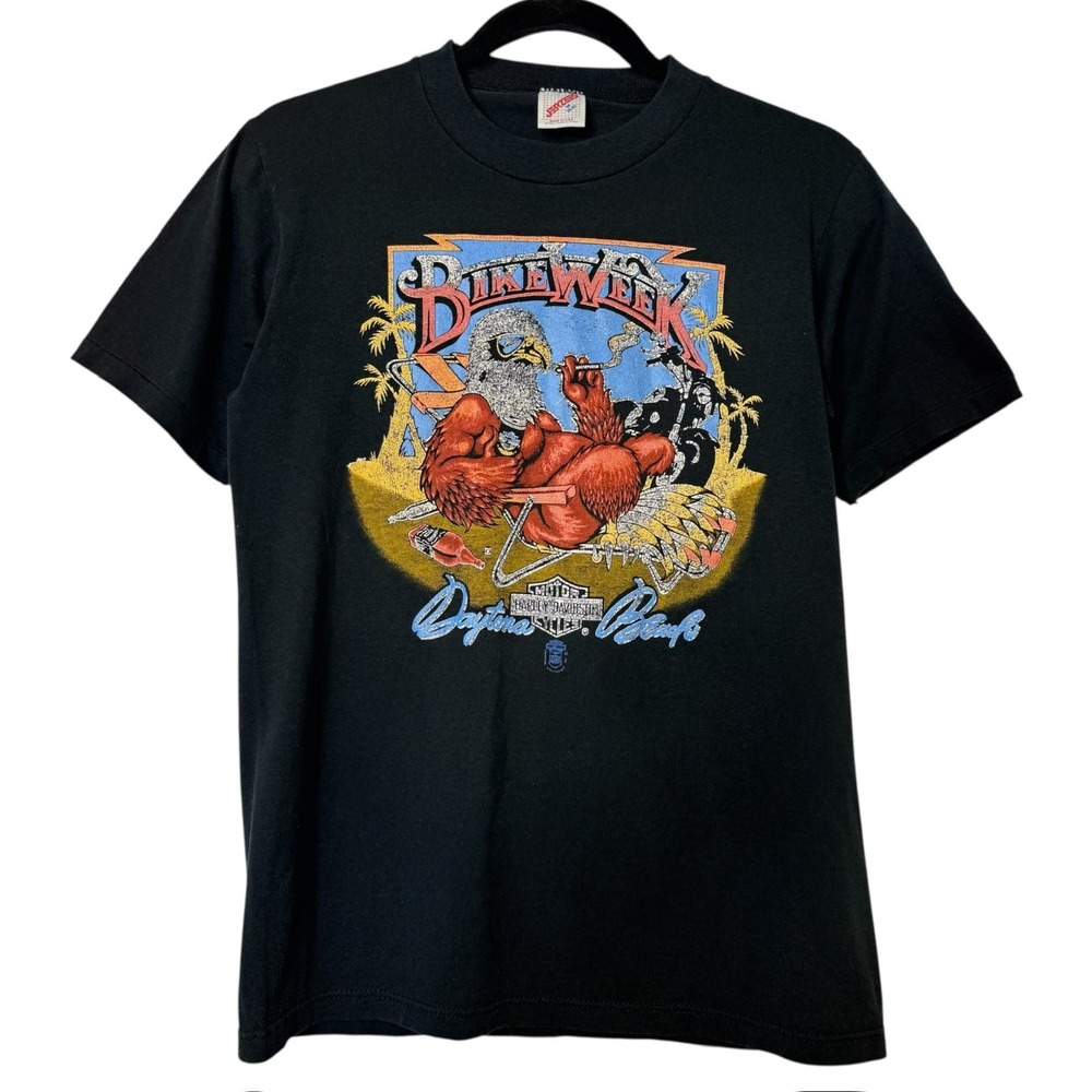 Vintage 80s 90s Harley Davidson Daytona Beach Bike Week T-Shirt Sz M Eagle